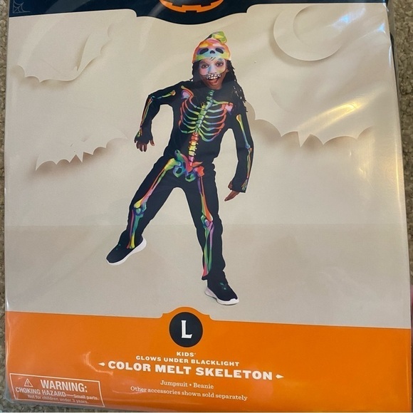 Color Melt Skeleton NEW Glows in the Dark Jumpsuit Kids Hyde & Eek Large - Picture 2 of 3